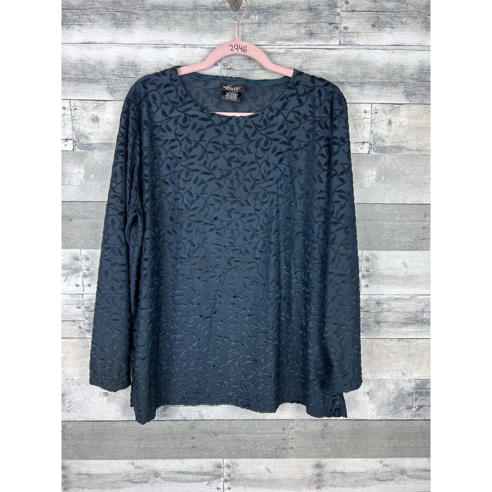 Kathy Lee Women's Dark Green Long Sleeve Blouse 14W/16W